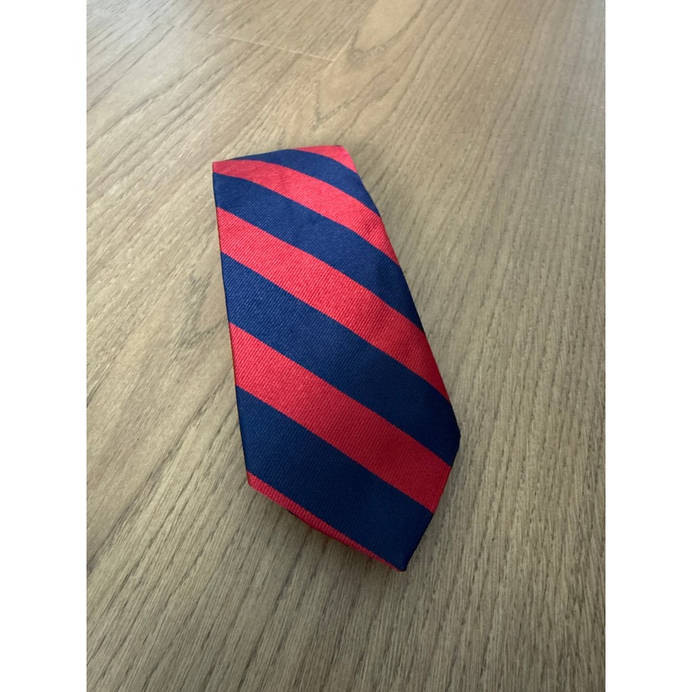 Polo Ralph Lauren Red Navy Blue Repp Stripe Silk Tie Hand Made in Italy